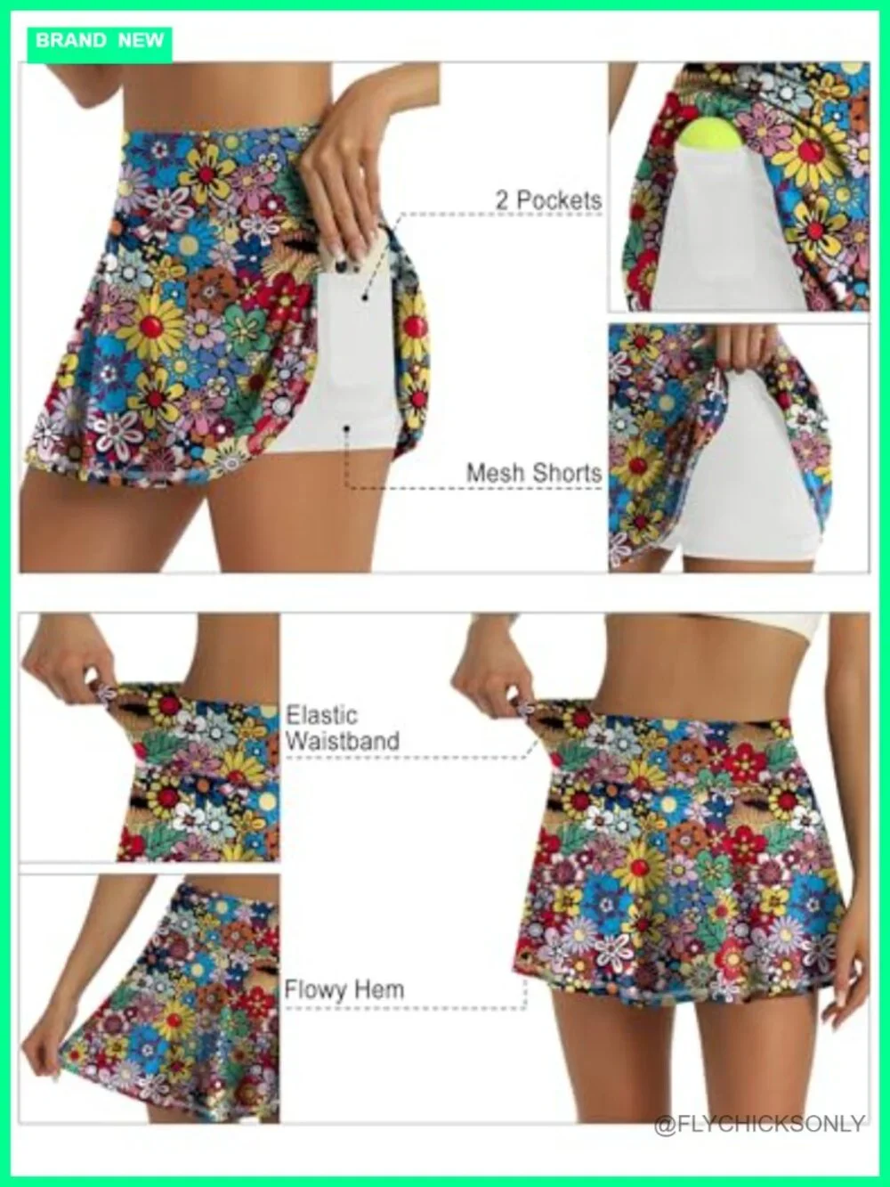 High Waisted Pleated Tennis Skort with Pockets Athletic Mini Skirt